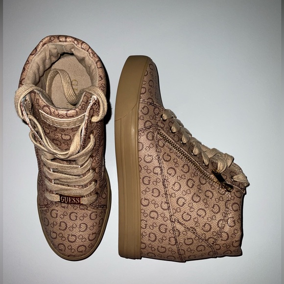 Guess, Fiora, high top, wedge sneaker, beige, brown size 7M - Picture 3 of 7